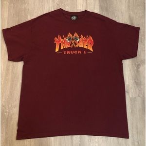 THRASHER SKATEBOARD MAGAZINE MENS T-SHIRT LARGE TRUCK LOGO MAROON